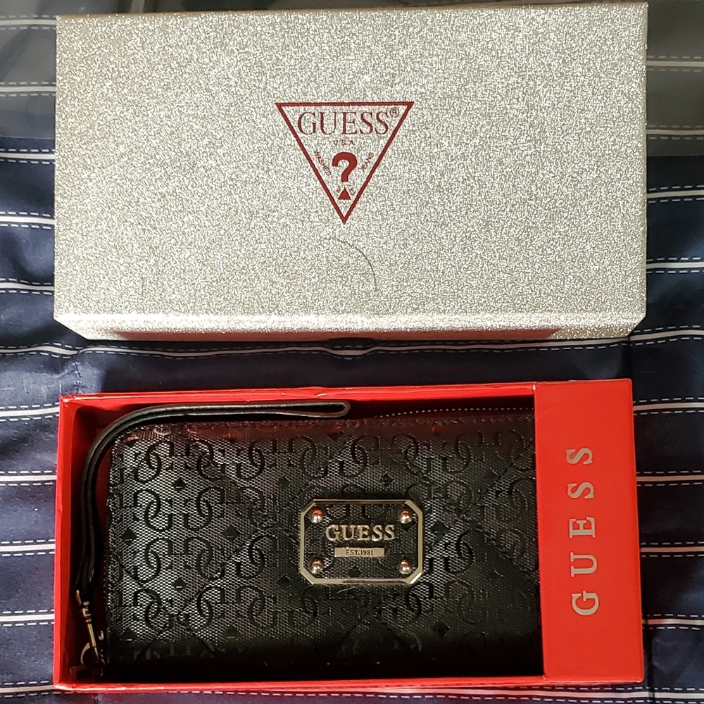 Vintage Guess Wallet, Full Size, Black Monogram